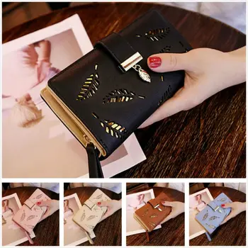

2019 New Women Lady Clutch PU Leather Leaf Wallet Long Card Holder Phone Case Purse Handbag Hot