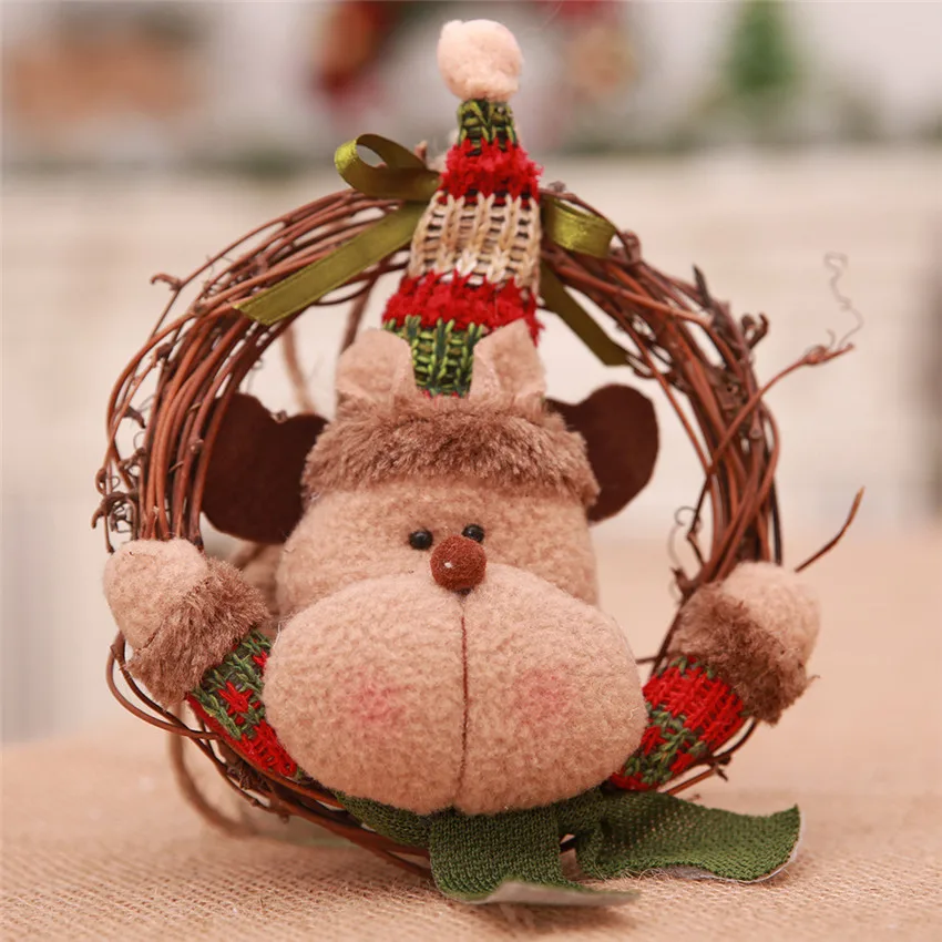 Милый Рождественский венок Санта-Клауса из ротанга, украшение снеговика, Рождественская гирлянда, вечерние украшения на Рождество, украшение для дома - Цвет: Elk