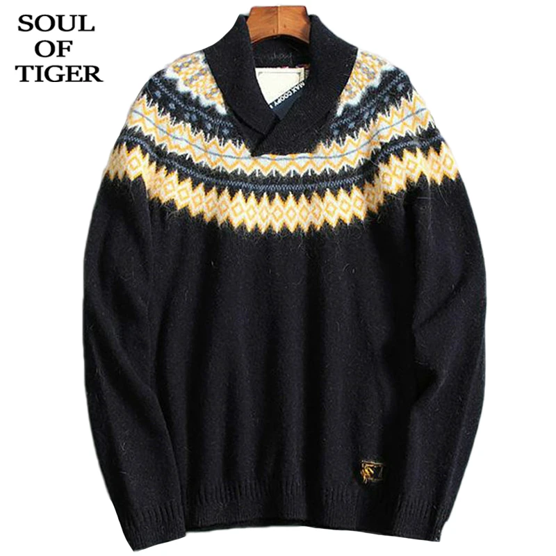SOUL OF TIGER Зимние Модные Джемперы в Корейском стиле в стиле панк уличная мужская одежда с принтом пуловеры винтажные мужские теплые вязаные свитера