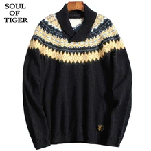 SOUL OF TIGER Зимние Модные Джемперы в Корейском стиле в стиле панк уличная мужская одежда с принтом пуловеры винтажные мужские теплые вязаные свитера