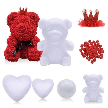 

1Pc Polystyrene Styrofoam Foam Heart Rose Bear Crafts For Birthday Party DIY Decoration Wedding Valentines Day Gift