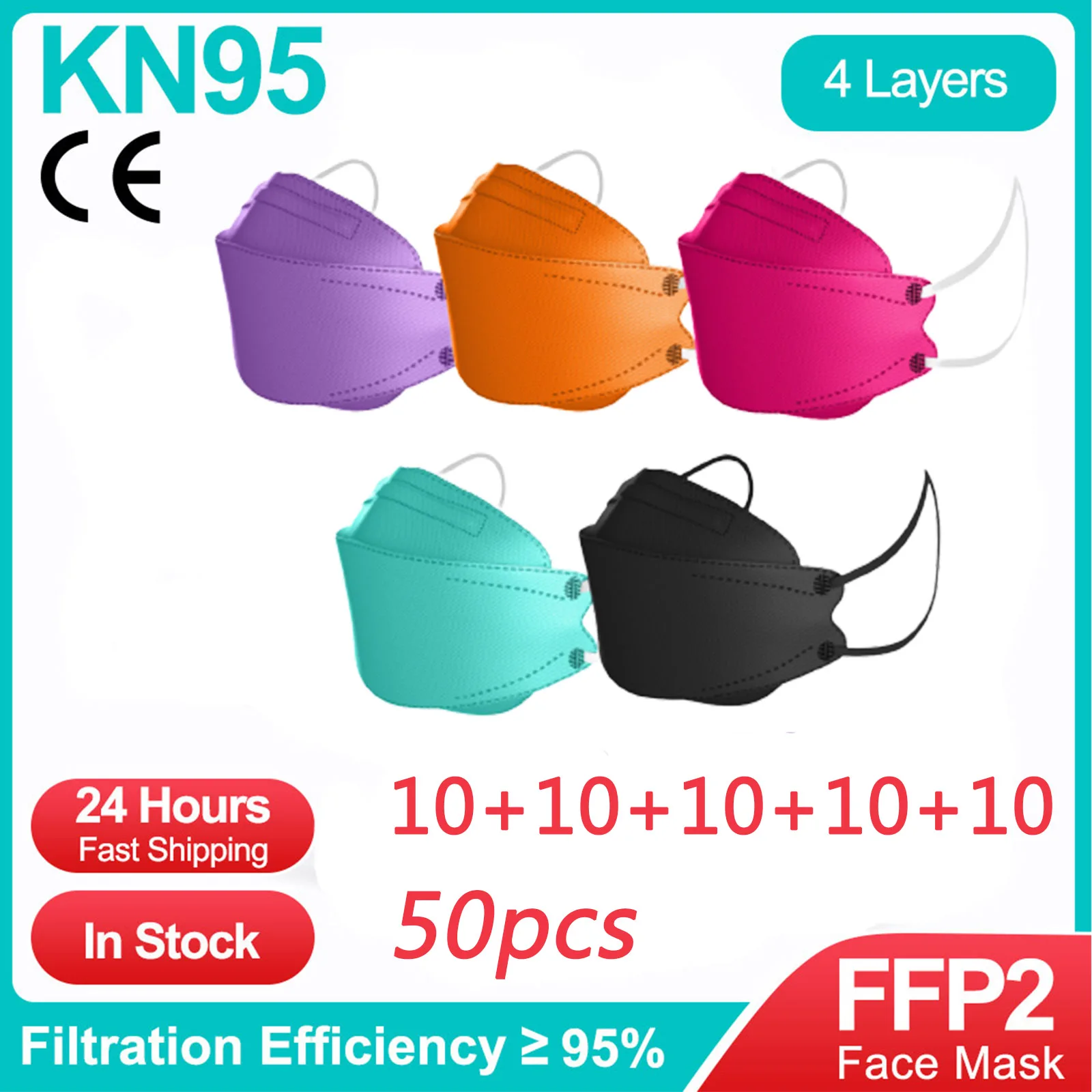 Kn95 Maschera Per Adulti Ffp2 Maschera Ce A Quattro Strati Colore Misto 50Pc Maschera Tridimensionale Non Tessuta Mascherine Ffp2 Mascarillas