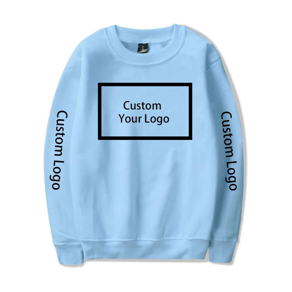 Light blue WAMNI пользовательские толстовки логотип печати с капюшоном толстовка с индивидуальным подбором размера Хлопок Уличная теплая одежда с круглым вырезом - Цвет: Light blue