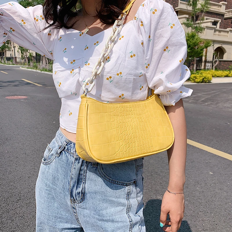 

Small PU Leather Crocodile Pattern Shoulder Bags for Women 2020 Elegant Handbags Female Chain Design Totes Lady Hand Bag