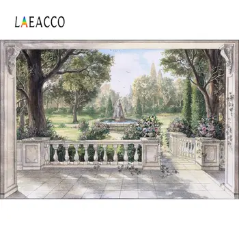 

Laeacco Oil Painting Spring Garden Flower Grass Tree Park Scenic Photo Backdrop Photography Background Photocall Photo Studio