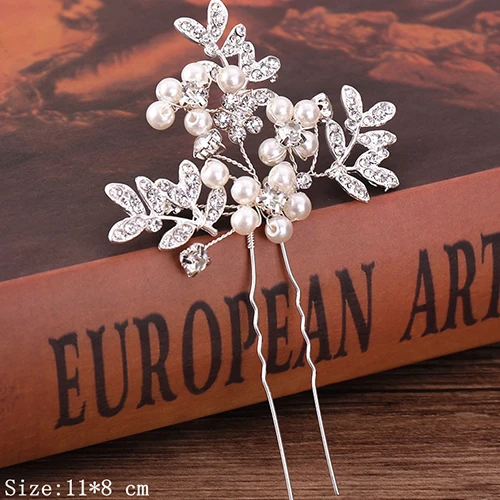 Bridal Hairpins Wedding Hair Accessories Tiara Pearl Rhinestone Flower Bridal Headpiece Wedding Hair Pins For Women Hair Jewelry Silver