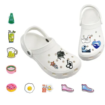 

1-5pcs Poached Egg Beer Piano Donuts Jibz for Croc Charms Shoes Decoration Accessories PVC Shoe Charms Girl & Boy Kids Gift