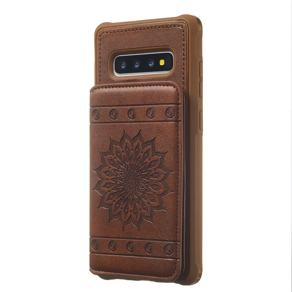 Противоударный чехол для телефона с карманом для карт для samsung Galaxy S10e S10 S9 S8 Plus Note 8 9, чехол-кошелек с ремешком - Цвет: Coffee