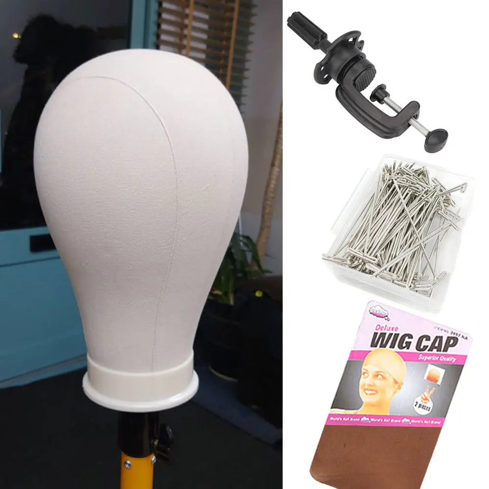 Soporte para pelucas de lona, cabeza de Maniquí de 21-24 pulgadas para Estilismo de cabello, soporte para pelucas