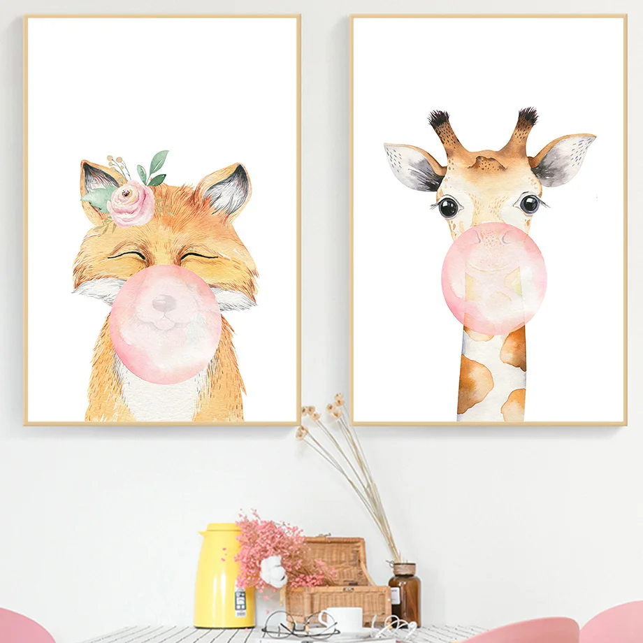 Giraffe-Panda-Owl-Koala-Raccoon-Fox-Flower-Wall-Art-Canvas-Painting-Nordic-Posters-And-Prints-Wall (2)