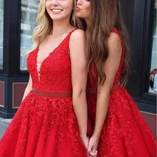 Красные короткие платья для выпускного V шеи спинки выше колена Длина кружево с аппликацией и бисером выпускного вечера вечерние платья для вечера встречи выпускников платья
