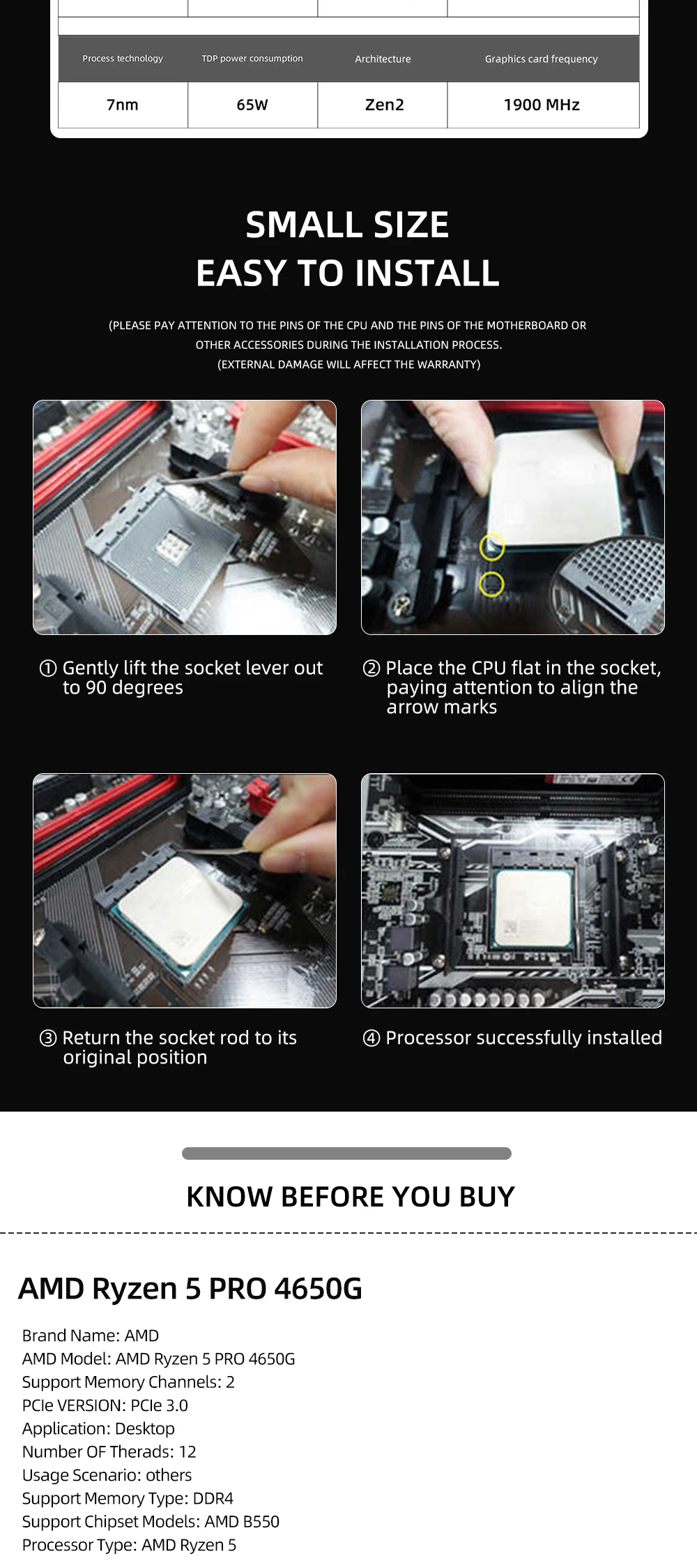 cpus AMD New Ryzen 5 PRO 4650G R5 PRO 4650G CPU Processor 3.7GHz Six-Core Twelve-Thread 7NM 65W Socket AM4 Gamer Processor Accessorie best processor