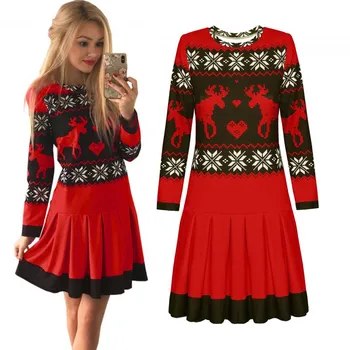 

Dress Women Vestidos Xmas Print Sweatshirts Snowflake Knitted sweater ropa mujer party winter christmas dress Sexy vestido N1