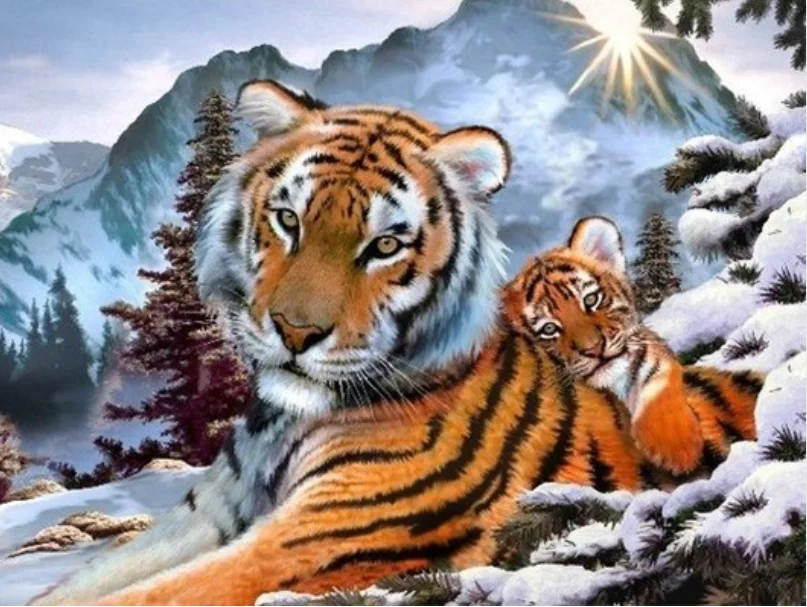 5D DIY Алмазная картина тигр Снежная гора Алмазная вышивка животное вышивка крестиком Смола домашнее украшение с бриллиантами - Цвет: Темный хаки