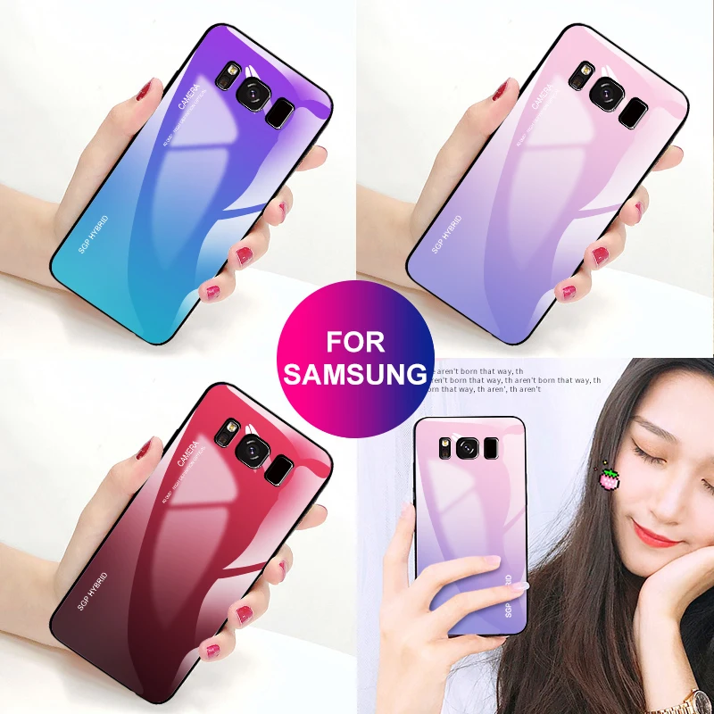 

Gradient Tempered Glass Phone Case For Samsung S8 Samsung S8 Plus Slim Weightless Back-Cover Protective For Samsung S9 S9 Plus