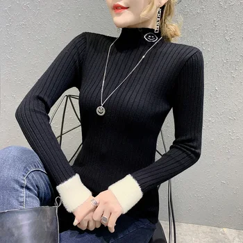 

Patchwork Turtleneck Korean Sweater Women 2019 New Autumn Winter Knitted Sweater Slim Top Pull Femme Bottoming Shirt M99401