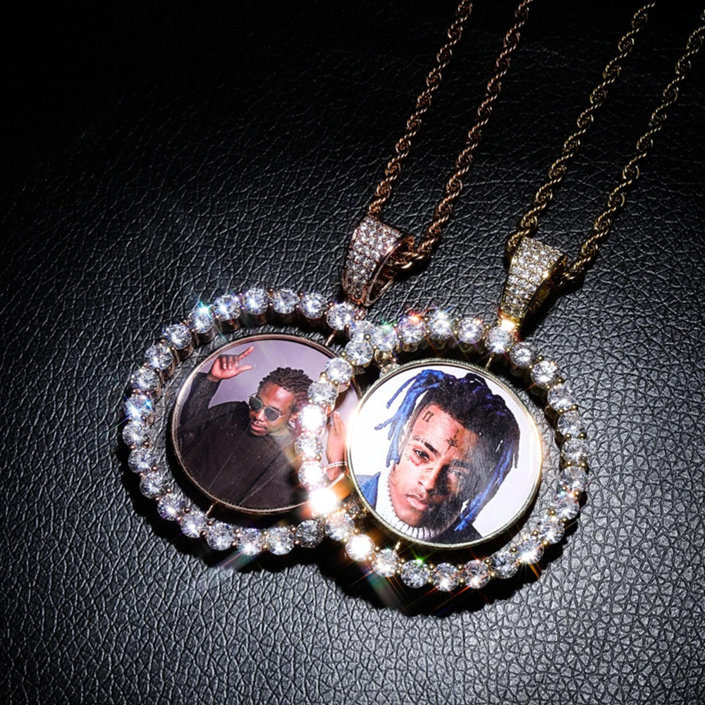 На заказ фото медальоны кулон ожерелье из кубического циркония мужские хип-хоп ювелирные изделия подарок