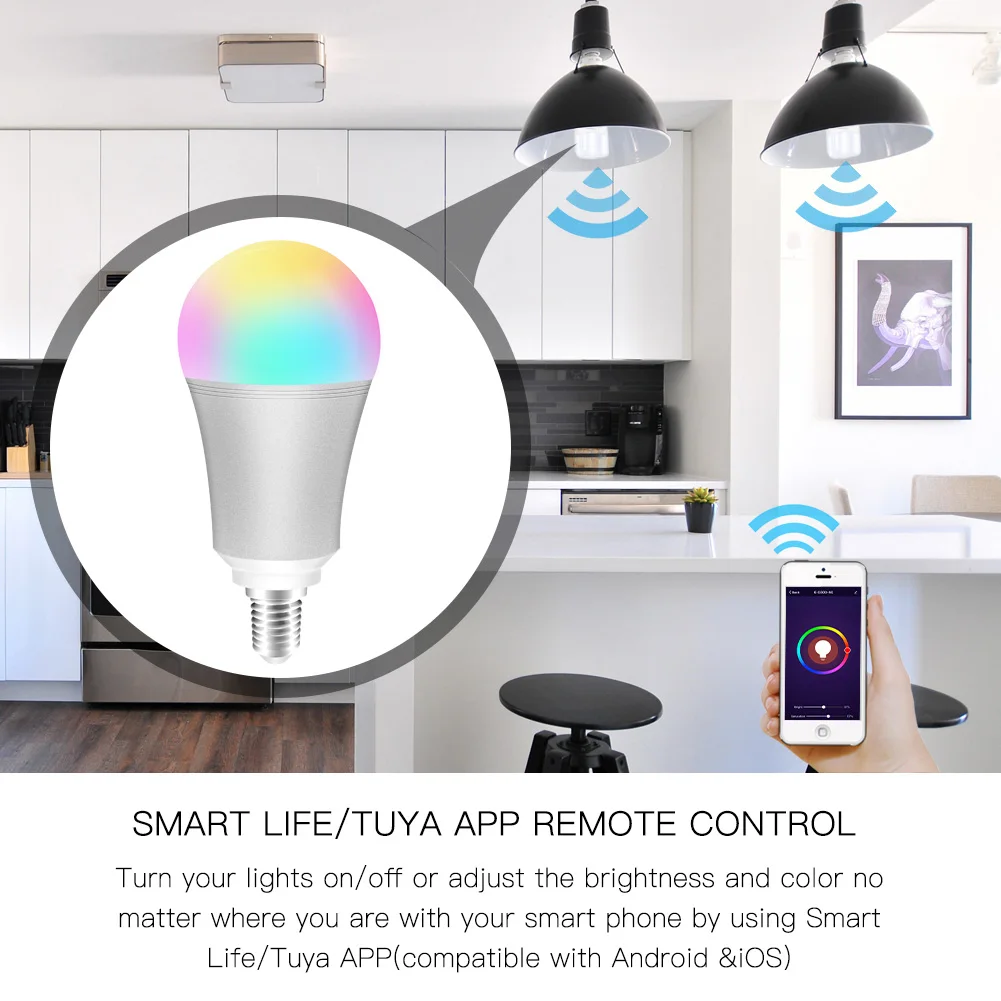 Cena WiFi inteligentna żarówka LED inteligentny kolorowe lampy LED 7W RGBW pilot zdalnego sterowania APP współpracuje z Alexa Google dla inteligentnego domu E14
