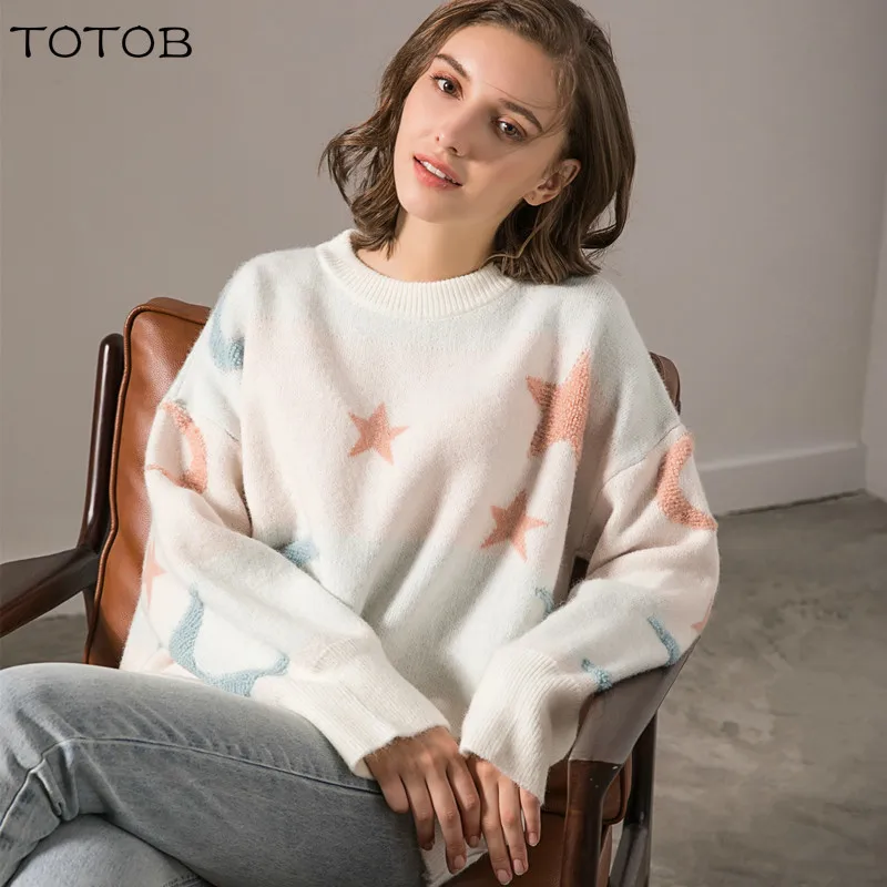 Женские вязаные пуловеры TOTOB повседневные свободные свитера в Корейском стиле на