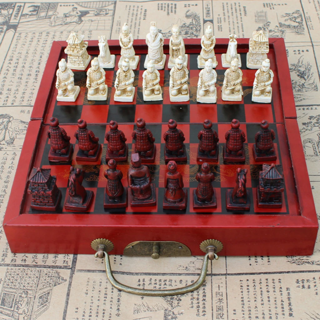 Folding Portable Antique Chinese Chess Board Games Wooden Table Chess Pieces Set for Family Collectibles