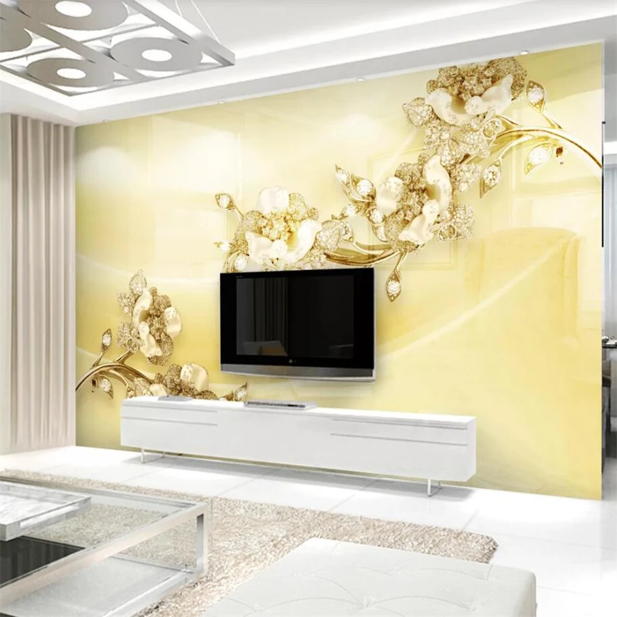 

beibehang Custom wallpaper 3d mural diamond gold luxury embossed flowers 5D TV background wall paper 8d murals papel de parede