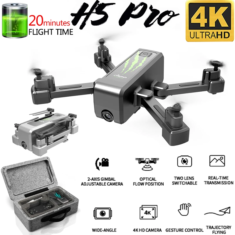 

2020 New H5 RC Drone with 4K Camera Wifi FPV Optical Flow Dual Camera Foldable Quadcopter Drone Stabilization Gimbal 50X Zoom