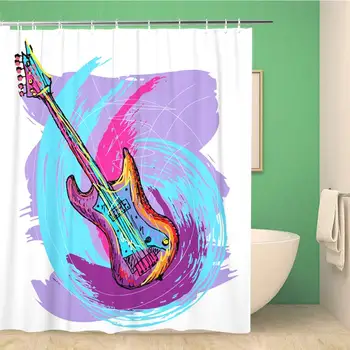 

Bathroom Shower Curtain Rock Colorful of Electric Guitar Created As Very Artistic Polyester Fabric 72x72 inches Waterproof Bath