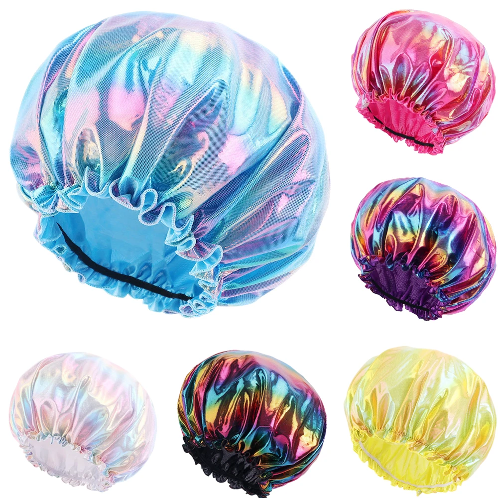 

Satin Bonnet Hair Caps Double Layer Elastic Sleep Night Cap Head Cover Hat For Curly Springy Hair Styling Accessories Bonnet Cap