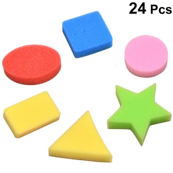 

24 Pcs Sponge Paint Stencil DIY Drawing Template Multi-shape Star Round Rectangle Early Education Supplies for Home School