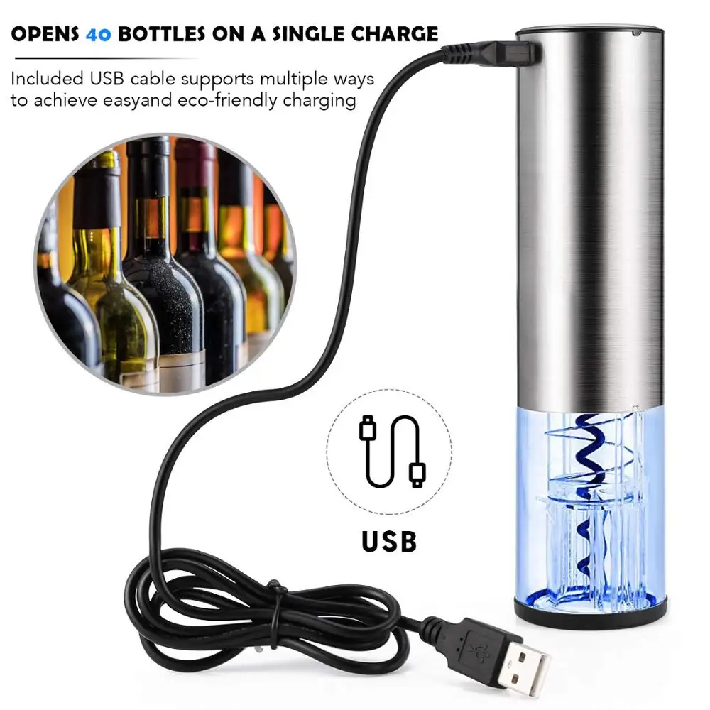 Электрическая открывалка для бутылок вина, USB перезаряжаемая Беспроводная автоматическая штопор открывалка для бутылок вина с вакуумной пробкой для вина