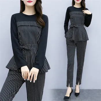 

2019 autumn Set Woman Euro Style long Sleeve Big Size Suit Set 2 Piece Set Women Pant And Top LM131