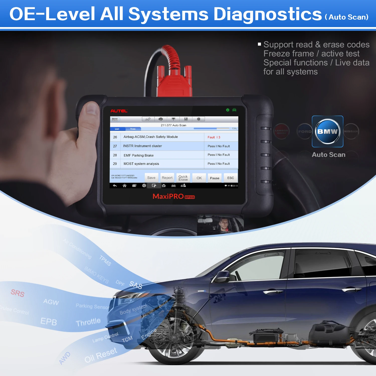 - Autel MaxiPRO MP808K OBD2 Auto Diagnostics Scan Tool EPB ABS Better DS808 MP808