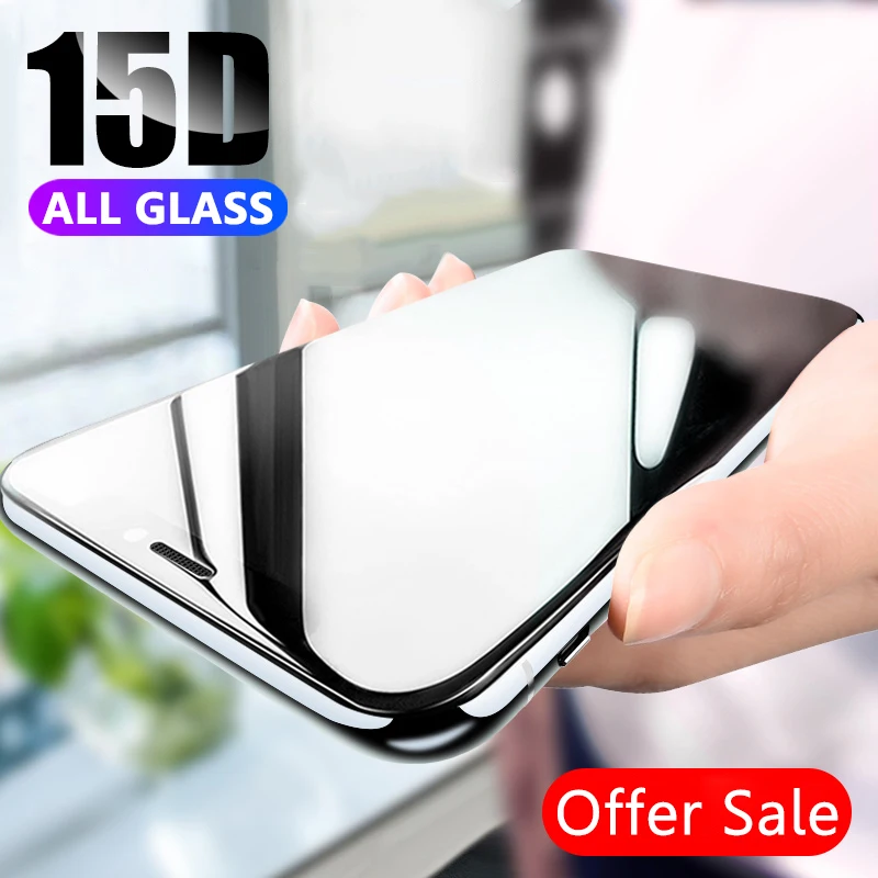 

15D Full Cover Protective Glass On The For iPhone X XS Max XR 5S 5 SE Tempered Screen Protector iPhone 7 8 6 6S Plus Glass Film