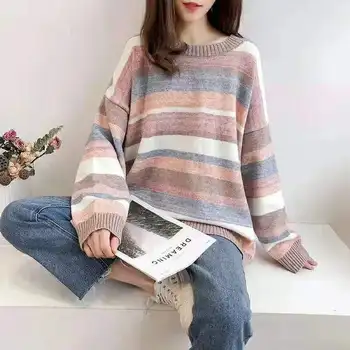 

COIGARSAM Striped blouse women Spring Loose O-Neck blusas womens tops and blouses Pink Light Blue 305