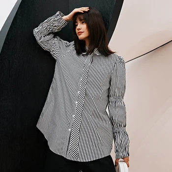 

XUXI 2020 Women New Shirt Summer Loose Striped Long Sleeve Casual Womens Tops And Blouses Chemise Femme Shirt，Shirt，Shirt FZ1211