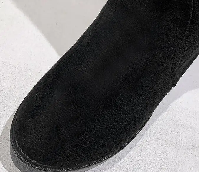 Увеличивающие рост Черные Сапоги выше колена на танкетке из стрейчевой ткани женские зимние высокие сапоги до бедра женские