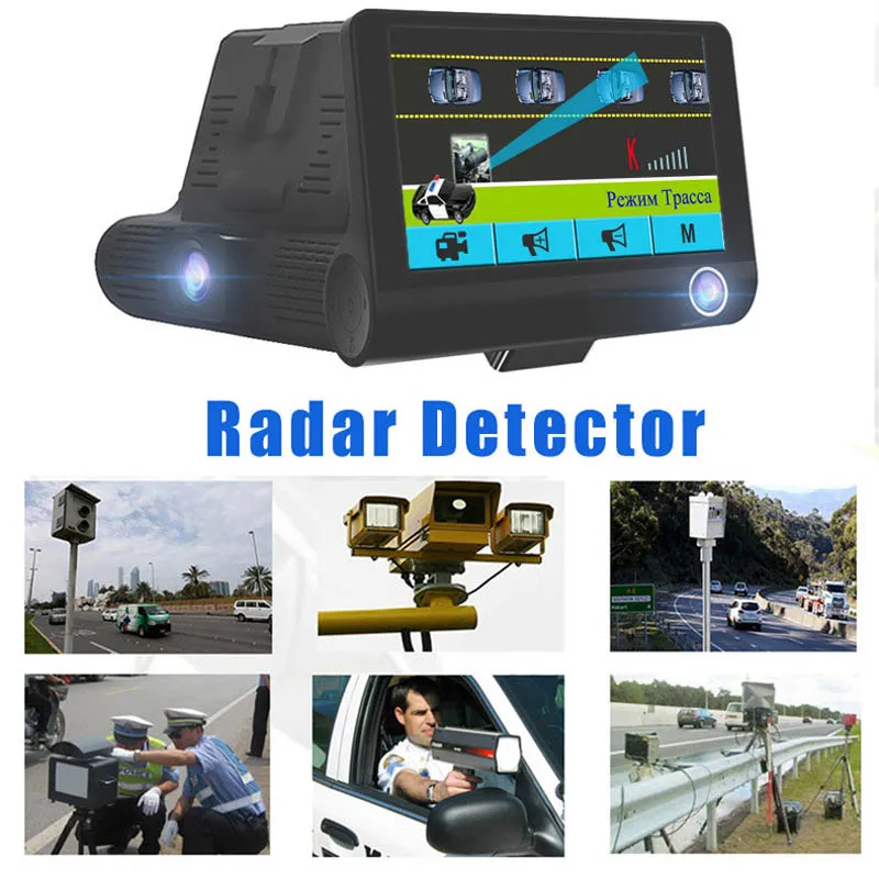 3 в 1 Автомобильный радар детектор DVR камера 4 дюйма Встроенный gps скорость Анти радар 3 объектива Full HD 1296P 170 градусов видео рекордер 1080P