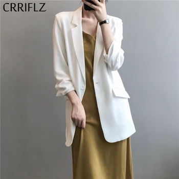

Summer Thin Three Quarter Blazer Women Casual Single Button Notched Solid Blazer Suit Coat 2020 New CRRIFLZ