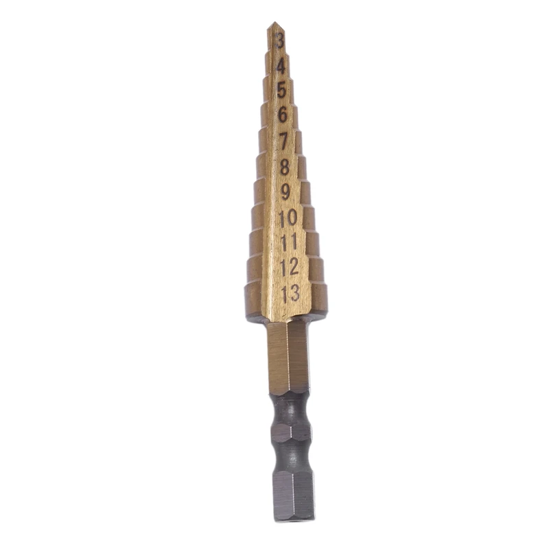 

3-13MM TIN 1/4 HSS Hexagonal shank Step Drills