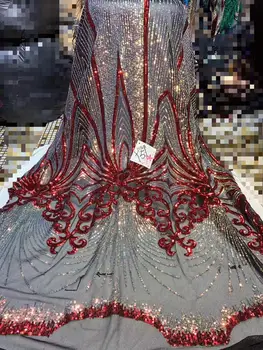 

African Lace With Sequins Embroidery Textile Lace Fabric High Quality Sequins French Tulle Lace Fabrics For Wedding Party