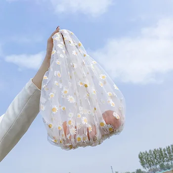 

Cute Mesh Shoulder Bags Women's New Casual Fresh Flower Embroidery Tote Handbag Bohemia Travel Shopping Bag Mochila Bolsa