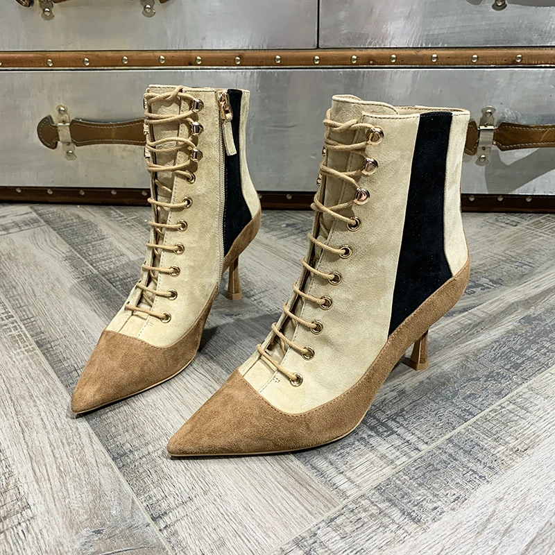 

2019 BELLECOM Autumn Women's Shoes Sheep Skin Chalaza Side Zipper High heel With Fine With Short ankle Boots for women Tide