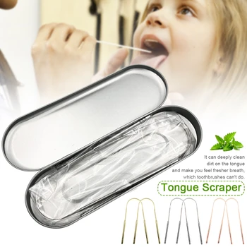 

2pcs Home Stainless Steel Rustproof Portable Professional Cure Bad Breath Tongue Scraper With Box Cleaner Easy Clean Adults Kids