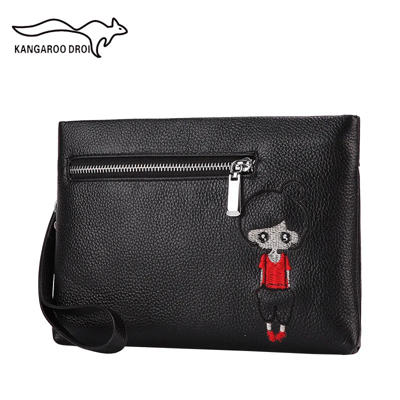 

Micro for 2018 New Style Embroidered Casual MEN'S Handbag Full-grain Leather Genuine Leather Clutch Bag MEN'S Leather Wallet