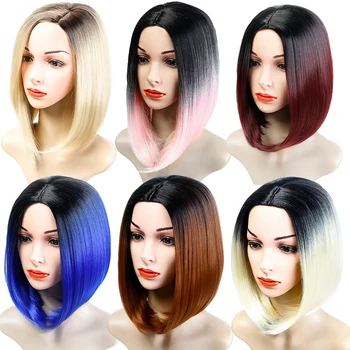 

Allaosify Straight Medium Wig Synthetic Hair Bob Wigs For Women High Quality Ombre Colors 13 colors for choose