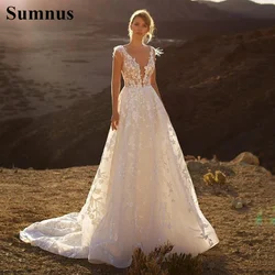 Sumnus Lace Wedding Dresses 2021 Boho Bride Dresses Sexy V Neck Backless A Line Wedding Gowns Vestidos de novia