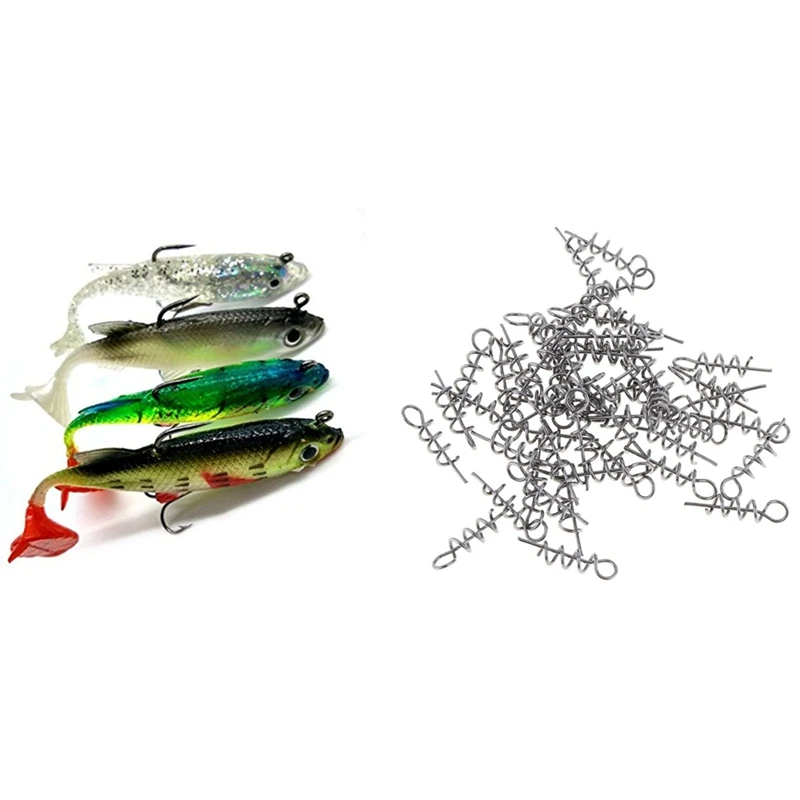 100Pcs Spring Twist Lock Fishing Hook Centering Pin & 4Pcs Arrive 8cm