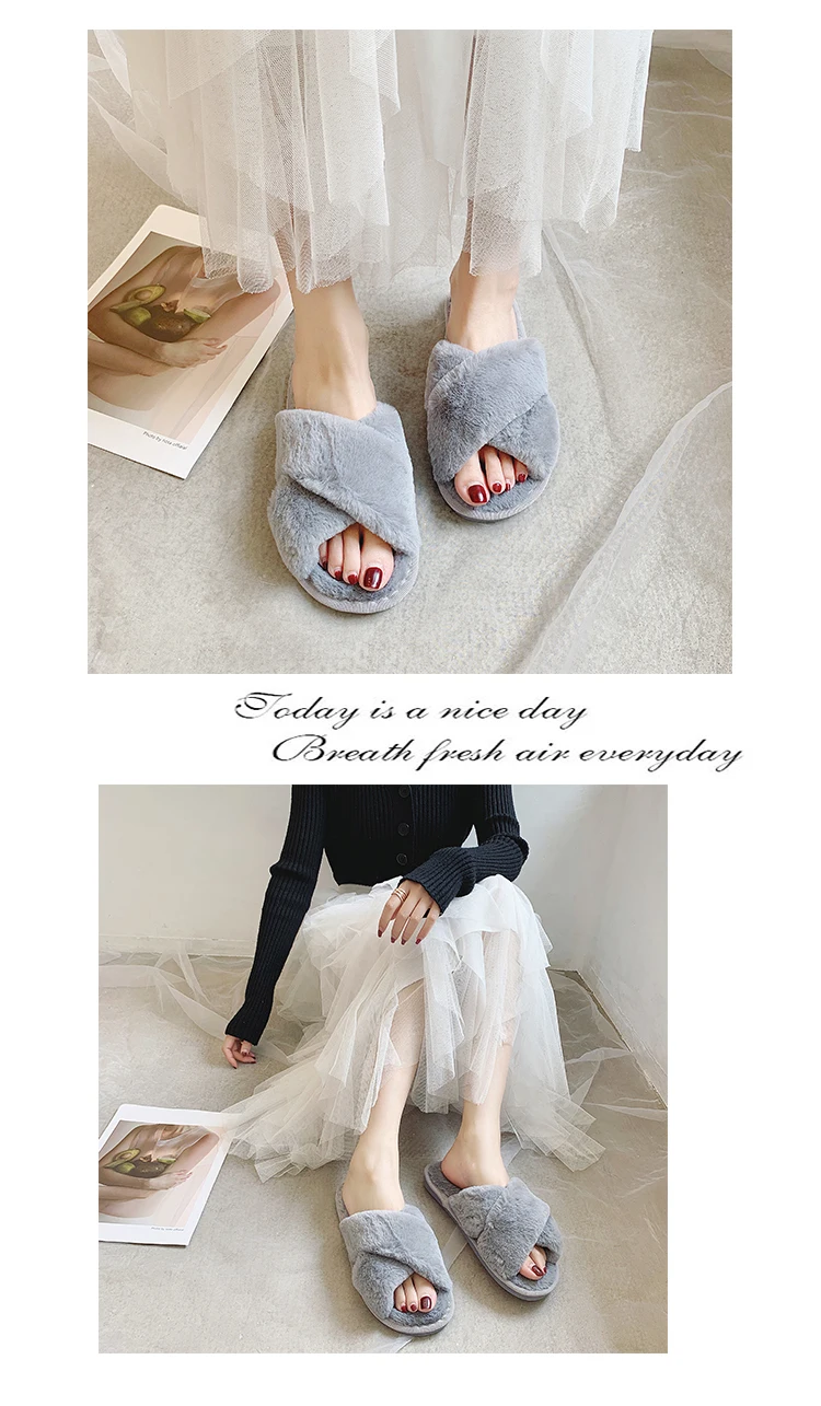 SLHJC; женские зимние плюшевые тапочки на плоской нескользящей подошве с открытым носком; удобная домашняя обувь для спальни; женская обувь