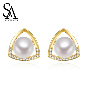 

SA SILVERAG Freshwater Pearl Advanced S925 Silver Simple Female 2020 New Earring Flowers 925 Sterling Silver Pearl Earrings