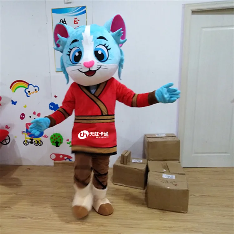 Синий костюм кошки талисмана для взрослых Хэллоуин Рождество Carvinal вечерние горячая Распродажа одежды